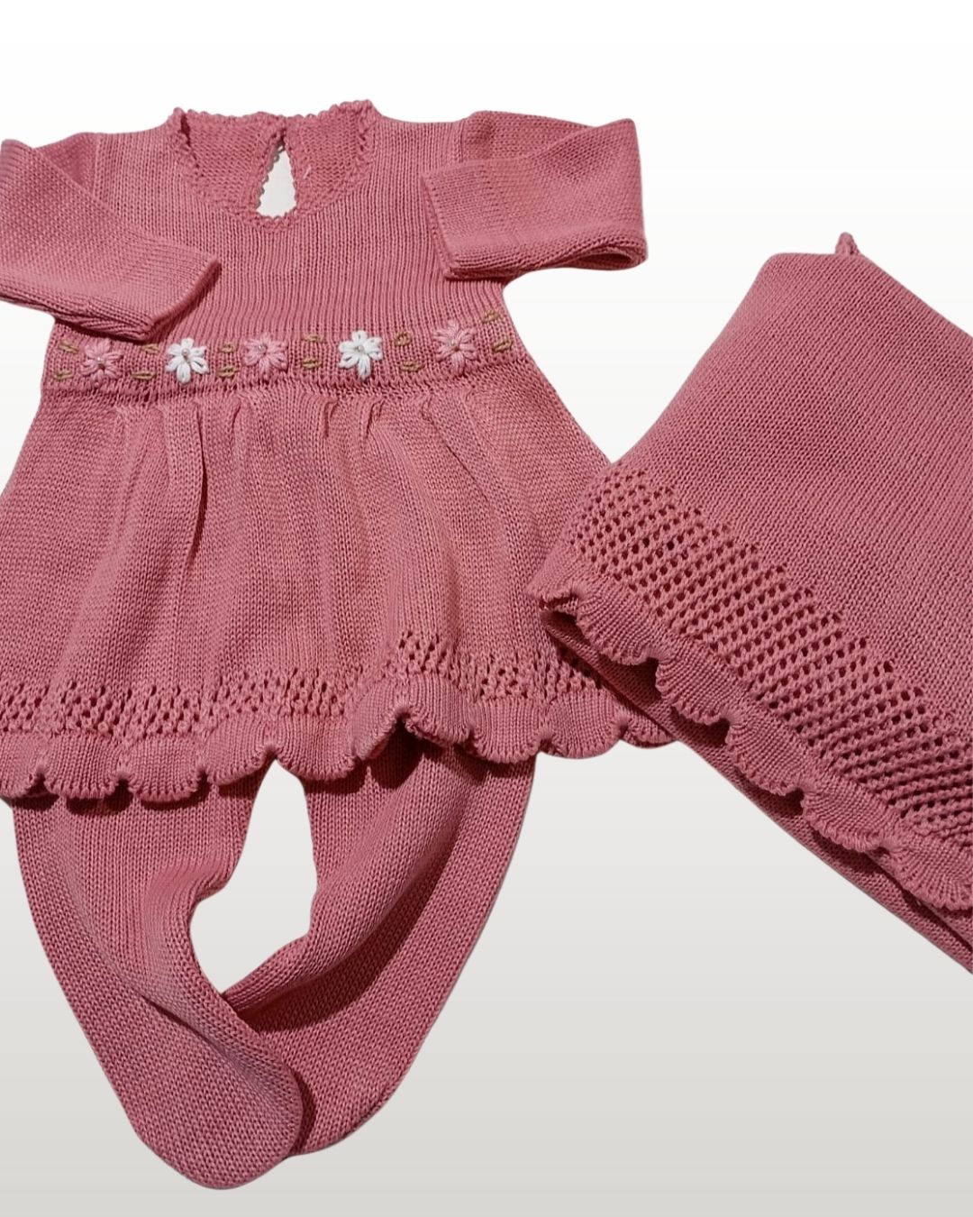 Saída Maternidade Tricô Rosê