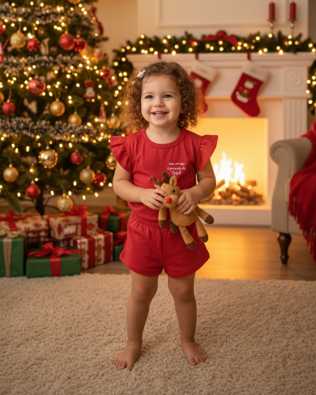 Conjunto Infantil Menina Natal Vermelho – ensaio